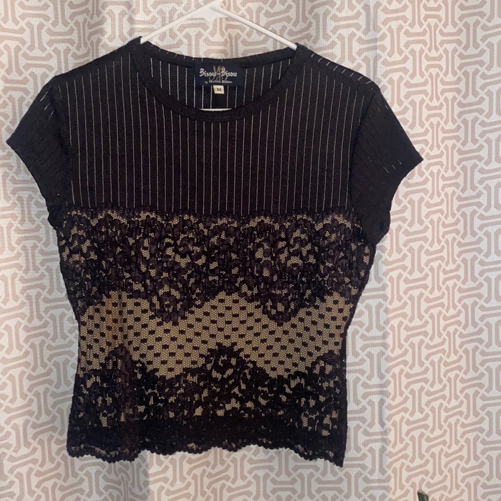 Vintage Bisou-Bisou Sexy Black Lace Shirt